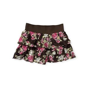 Justice Girl’s Brown Pink Floral Lace Pull-On Tiered Skater Skort Size 6